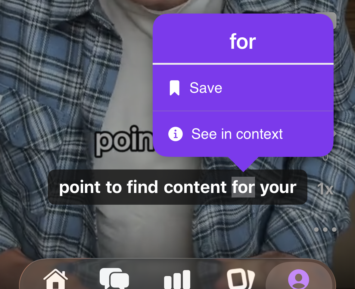 LiNGUiD tap-to-translate word popup over a French video caption